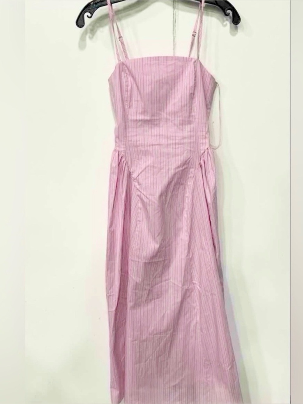 Anthropologie Pink Striped Midi Dress with Spaghetti Straps